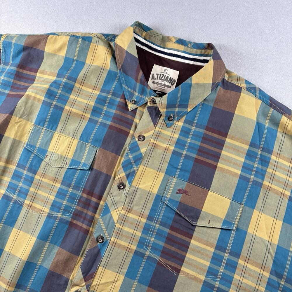A. Tiziano Men's 6X Big Tall Blue Yellow Plaid Button Down Shirt